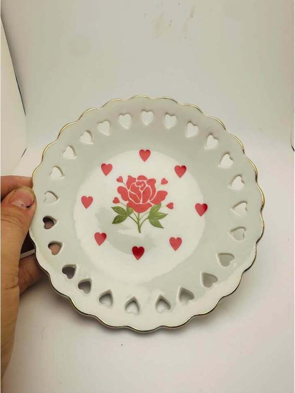 George Good Japan Rose and Heart Reticulated Porcelain Plate